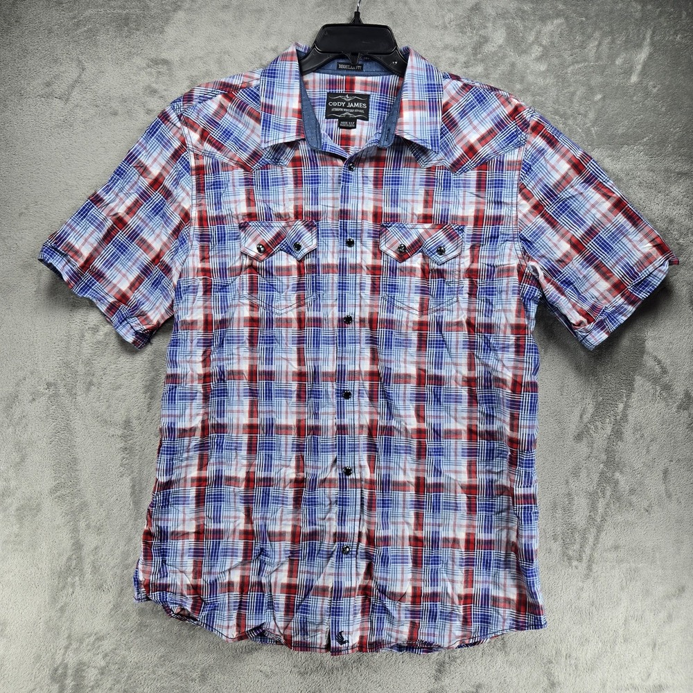 Cody James Pearl Snap Button Up Shirt XLT Western Cowboy Rodeo Mens Short Sleeve - Picture 1 of 8